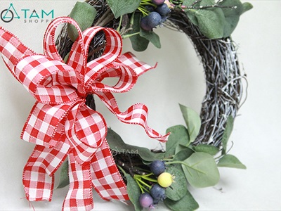 Vòng nguyệt quế Noel nửa vòng thắt nơ ĐK30cm VNGQ-X-43